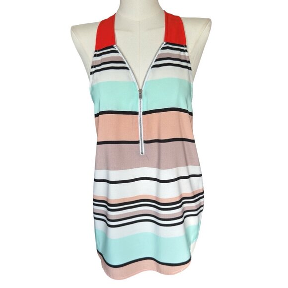 THML Multicolored Striped V-Neck Sleeveless Pullover Top Women's Sz M - Picture 1 of 9
